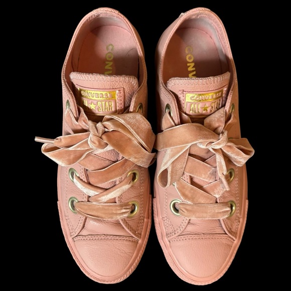 CONVERSE ALL STAR LowTop Antique Rose Leather Velvet Wide Lace Sneaker Gold Trim - Picture 11 of 15